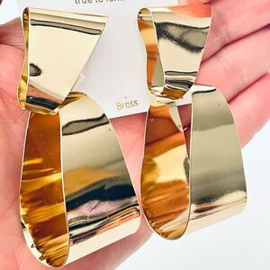 NWT Gorgeous True to Form Gold Highly Polished Brass Drop Long Geometric Earring
